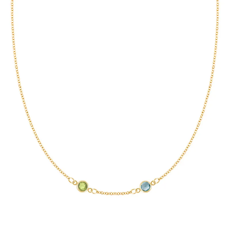 Personalized Classic 2 Birthstone Necklace in 14k Gold (Centered) sold by Haverhill