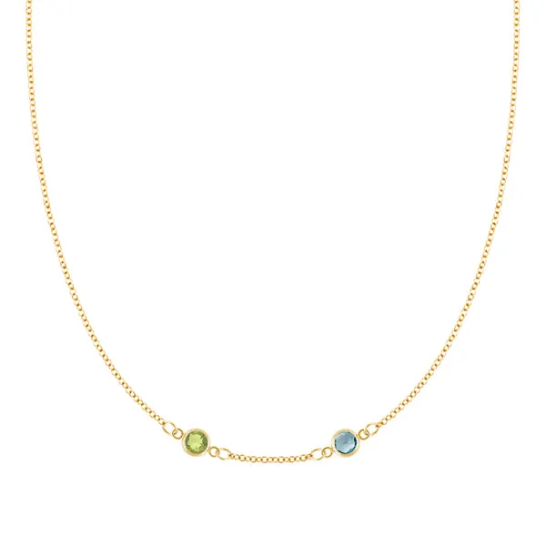 Personalized Classic 2 Birthstone Necklace in 14k Gold (Centered) sold by Haverhill
