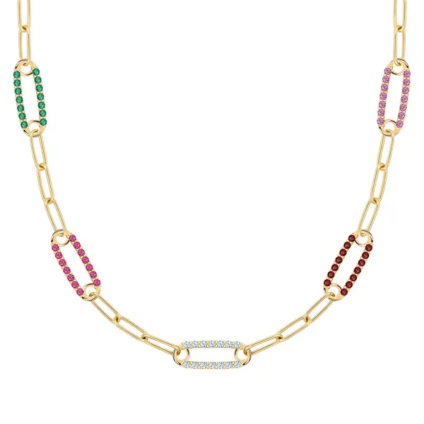 Personalized Adelaide 5 Pavé Birthstone Link Necklace in 14k Gold sold by Haverhill