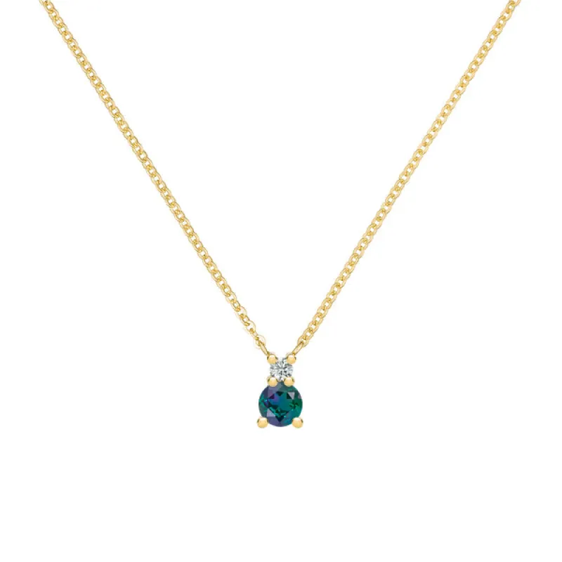 Personalized Greenwich Solitaire Birthstone & Diamond Necklace in 14k Gold sold by Haverhill