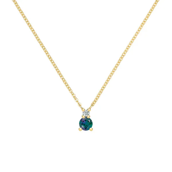 Personalized Greenwich Solitaire Birthstone & Diamond Necklace in 14k Gold sold by Haverhill