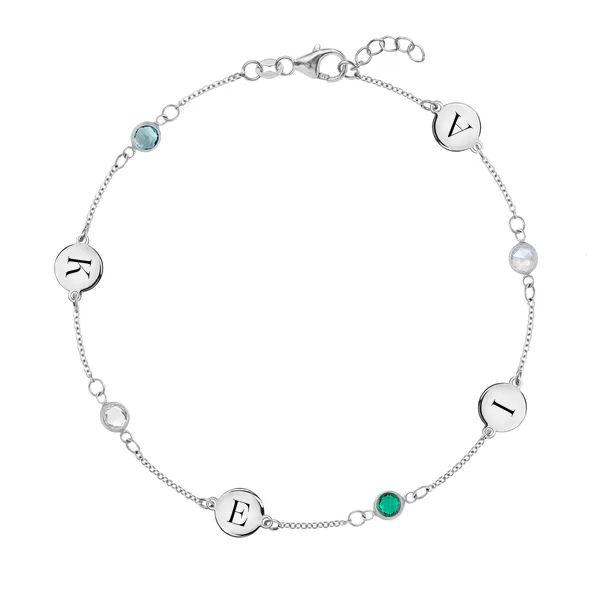 Personalized Classic 4 Letter & 4 Birthstone Bracelet in 14k Gold sold by Haverhill