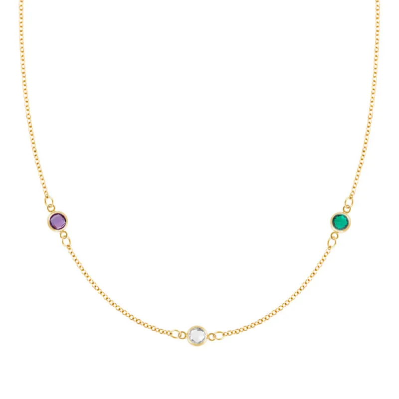 Personalized Classic 3 Birthstone Necklace in 14k Gold sold by Haverhill
