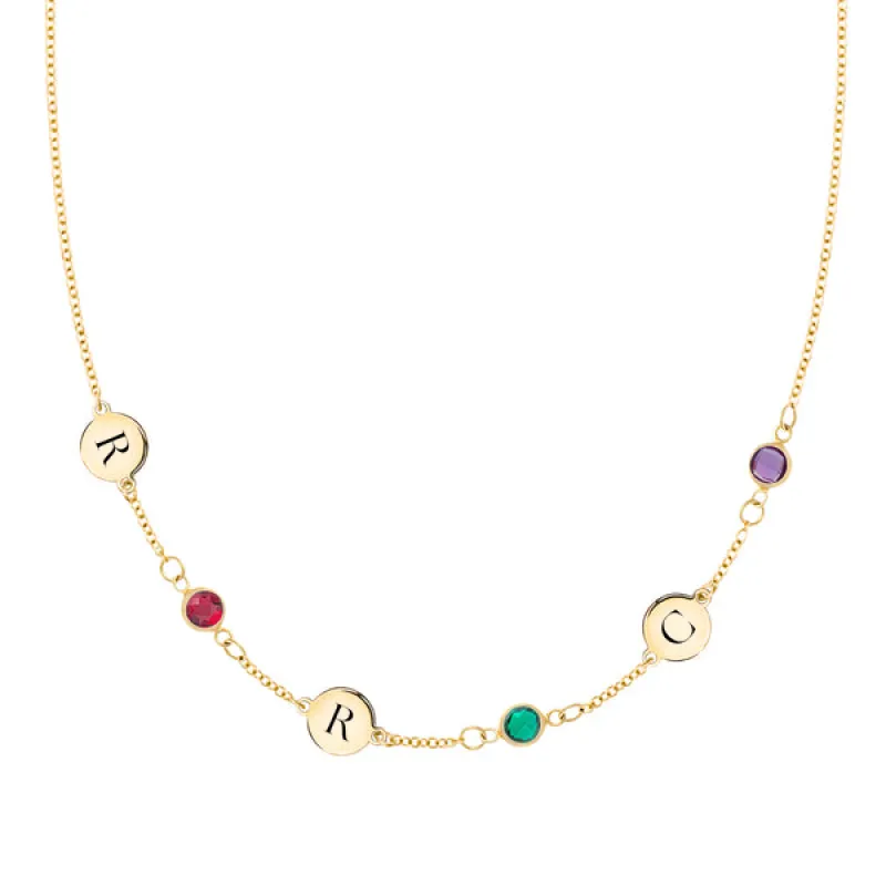 Personalized 3 Letter & 3 Classic Birthstone Necklace in 14k Gold (Single Spacing) sold by Haverhill