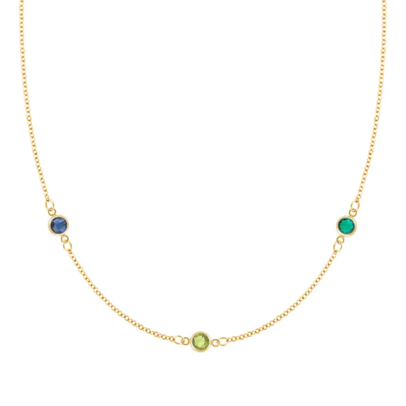Personalized Classic 3 Birthstone Necklace in 14k Gold sold by Haverhill