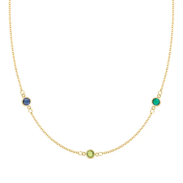 Personalized Classic 3 Birthstone Necklace in 14k Gold sold by Haverhill