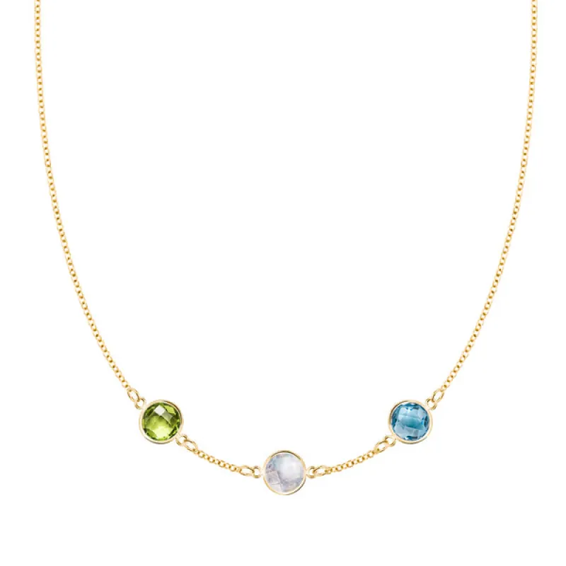 Personalized Grand 3 Birthstone Necklace in 14k Gold sold by Haverhill