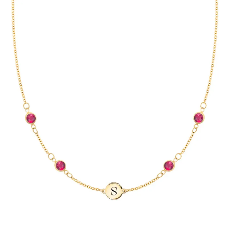 Personalized 1 Letter & 4 Classic Ruby Necklace in 14k Gold (July) sold by Haverhill