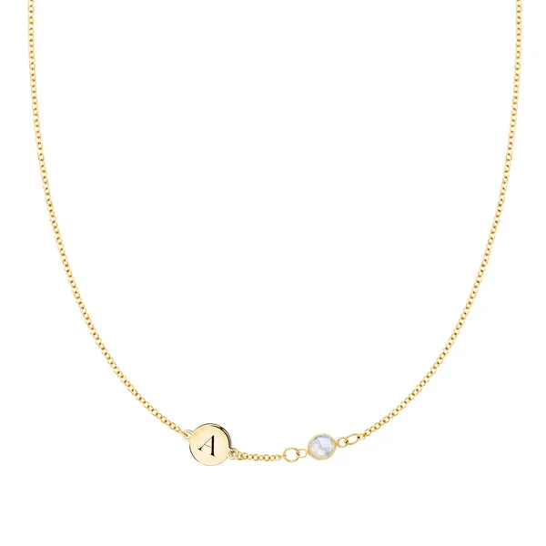 Personalized Classic 1 Letter & 1 Birthstone Necklace in 14k Gold (Single Spacing) sold by Haverhill