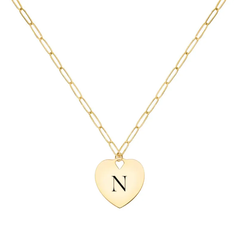 Engravable Flat Heart Pendant with Adelaide Mini Chain in 14k Gold sold by Haverhill