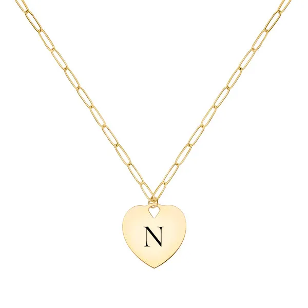 Engravable Flat Heart Pendant with Adelaide Mini Chain in 14k Gold sold by Haverhill
