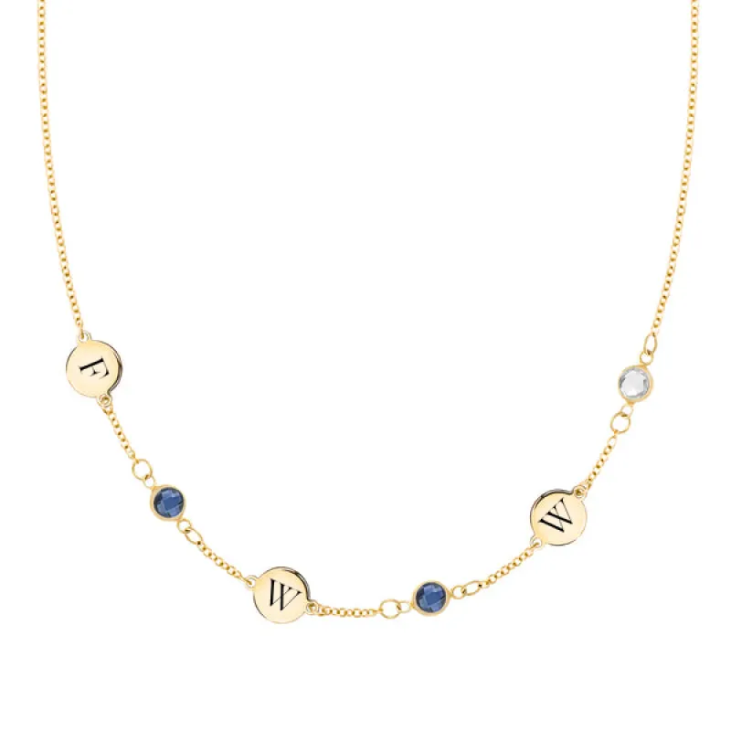 Personalized 3 Letter & 3 Classic Birthstone Necklace in 14k Gold (Single Spacing) sold by Haverhill