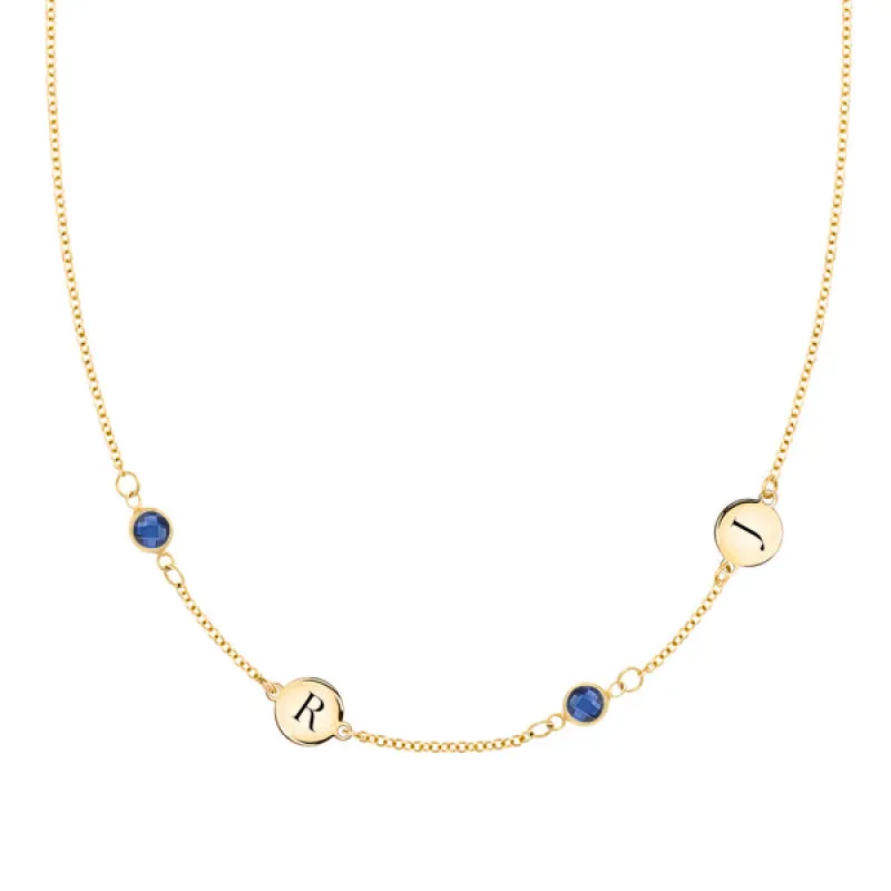 Personalized Classic 2 Letter & 2 Birthstone Necklace in 14k Gold (Double Spacing) sold by Haverhill