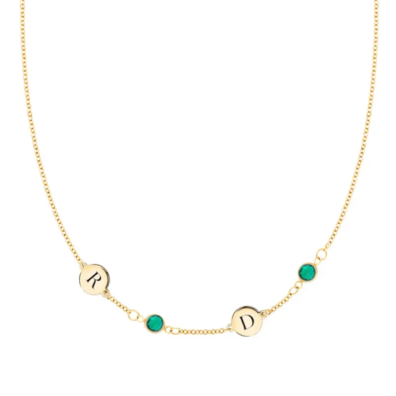 Personalized 2 Letter & 2 Classic Birthstone Necklace in 14k Gold (Single Spacing) sold by Haverhill