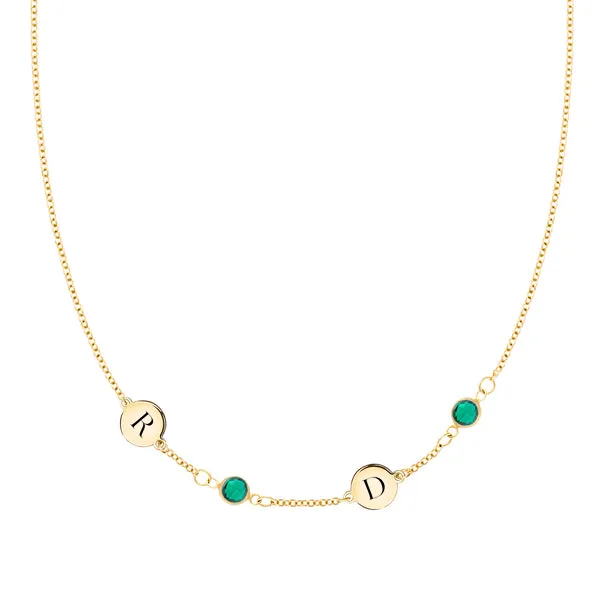 Personalized 2 Letter & 2 Classic Birthstone Necklace in 14k Gold (Single Spacing) sold by Haverhill
