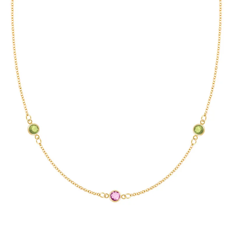 Personalized Classic 3 Birthstone Necklace in 14k Gold sold by Haverhill