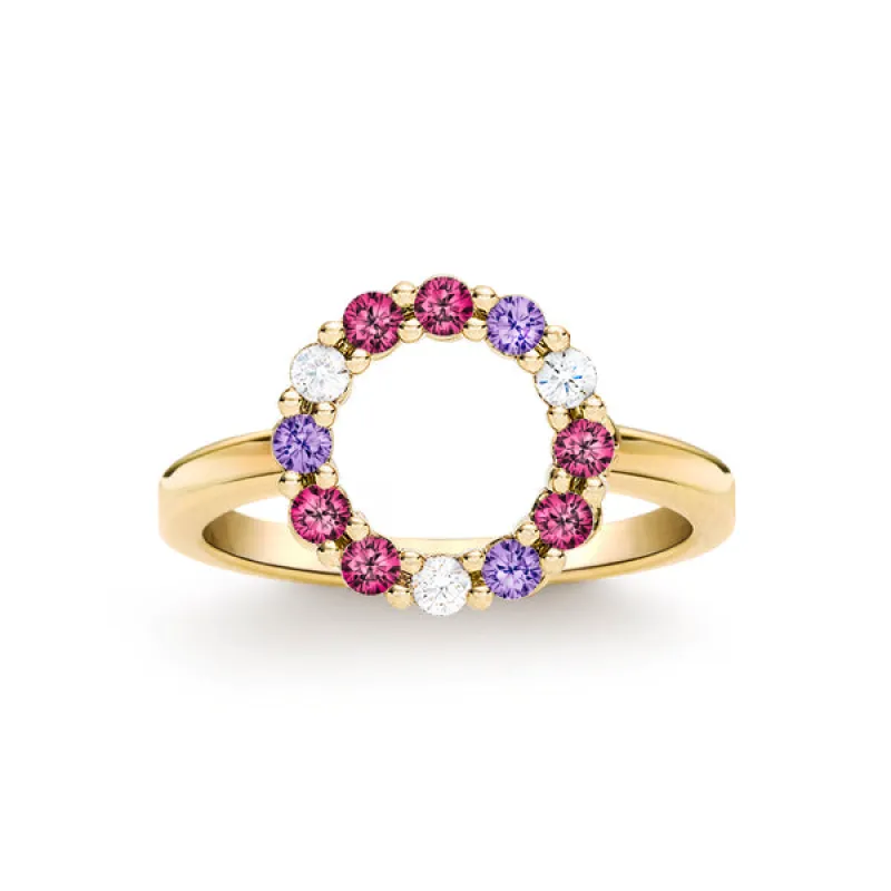 Personalized Rosecliff Small Circle Birthstone Ring in 14k Gold sold by Haverhill