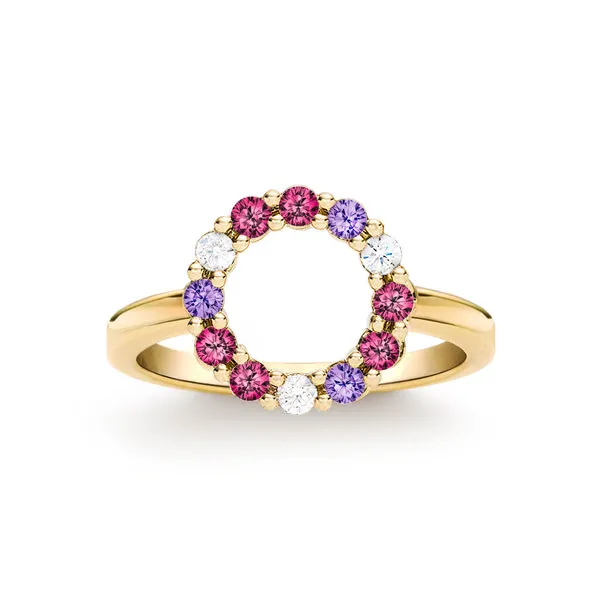 Personalized Rosecliff Small Circle Birthstone Ring in 14k Gold sold by Haverhill