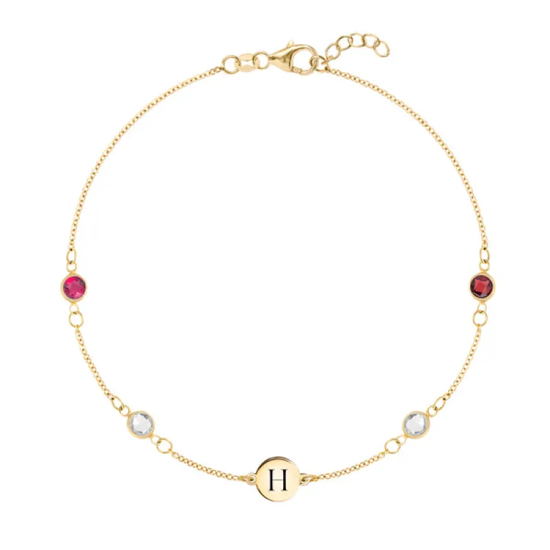 Personalized 1 Letter & 4 Classic Birthstone Bracelet in 14k Gold sold by Haverhill