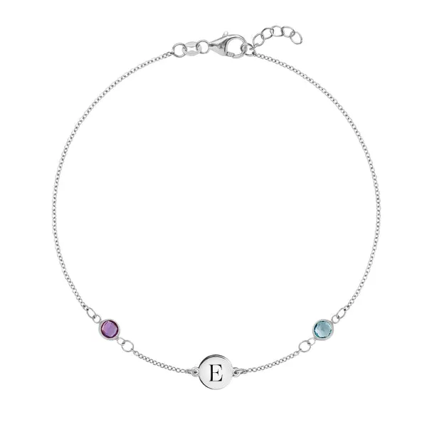 Personalized Classic 1 Letter & 2 Birthstone Bracelet in 14k Gold sold by Haverhill