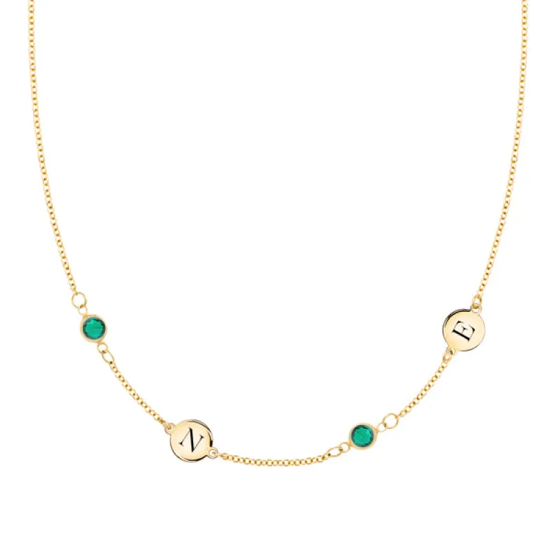 Personalized Classic 2 Letter & 2 Birthstone Necklace in 14k Gold (Double Spacing) sold by Haverhill