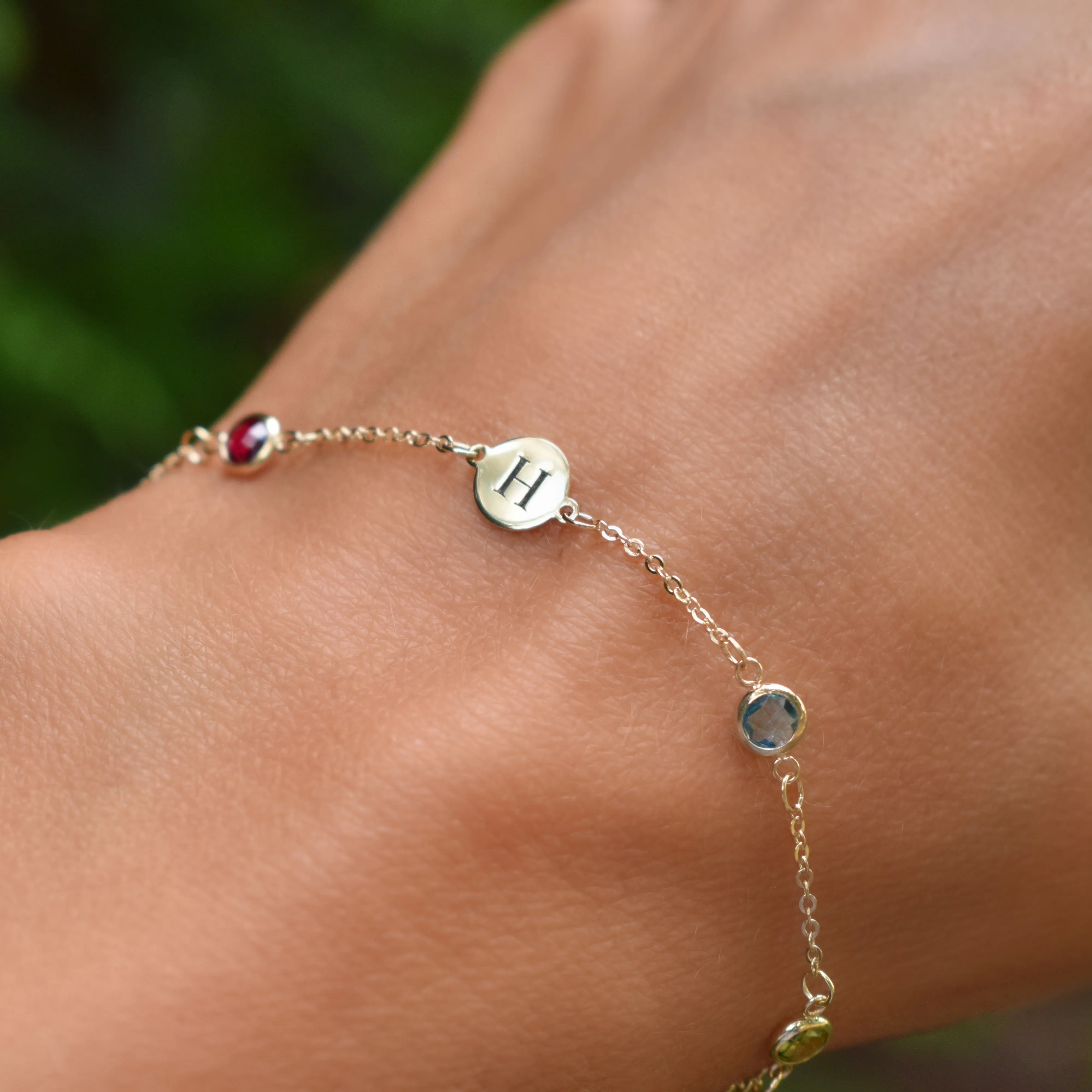 Personalized Classic 1 Letter & 4 Birthstone Bracelet in 14k Gold sold by Haverhill product image thumbnail 3