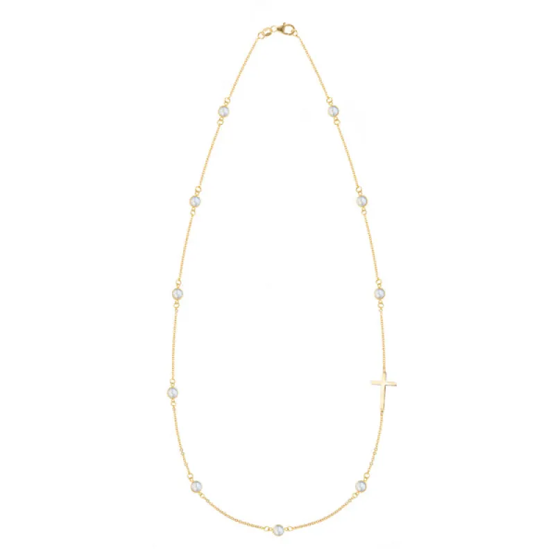 Personalized Bayberry Birthstone Cross Necklace in 14k Gold sold by Haverhill