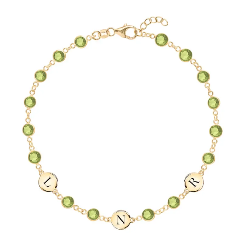 Personalized Newport 3 Letter Birthstone Bracelet in 14k Gold sold by Haverhill