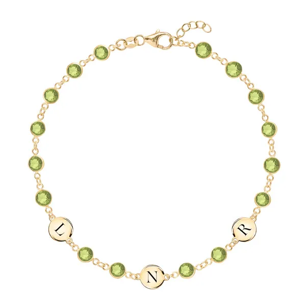 Personalized Newport 3 Letter Birthstone Bracelet in 14k Gold sold by Haverhill