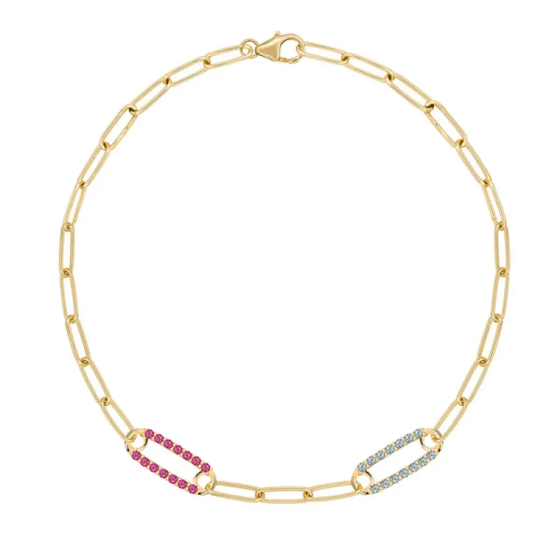 Personalized Adelaide 2 Pavé Birthstone Link Bracelet in 14k Gold sold by Haverhill