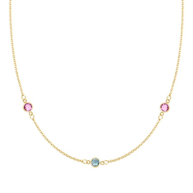 Personalized Classic 3 Birthstone Necklace in 14k Gold sold by Haverhill