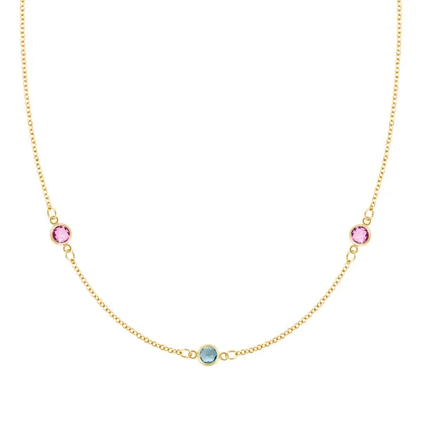 Personalized Classic 3 Birthstone Necklace in 14k Gold sold by Haverhill