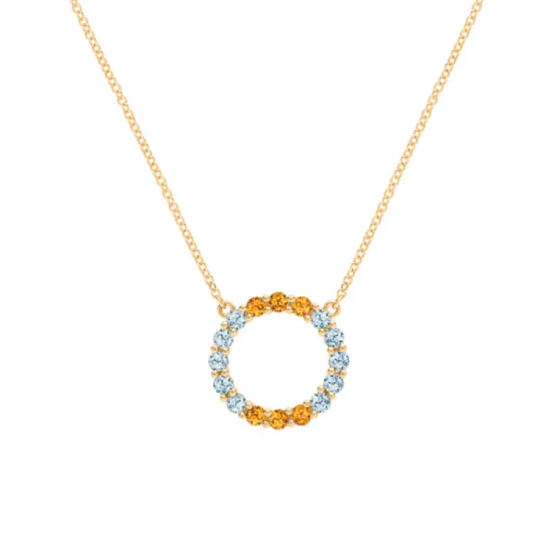 Personalized Rosecliff Circle Birthstone Necklace in 14k Gold sold by Haverhill