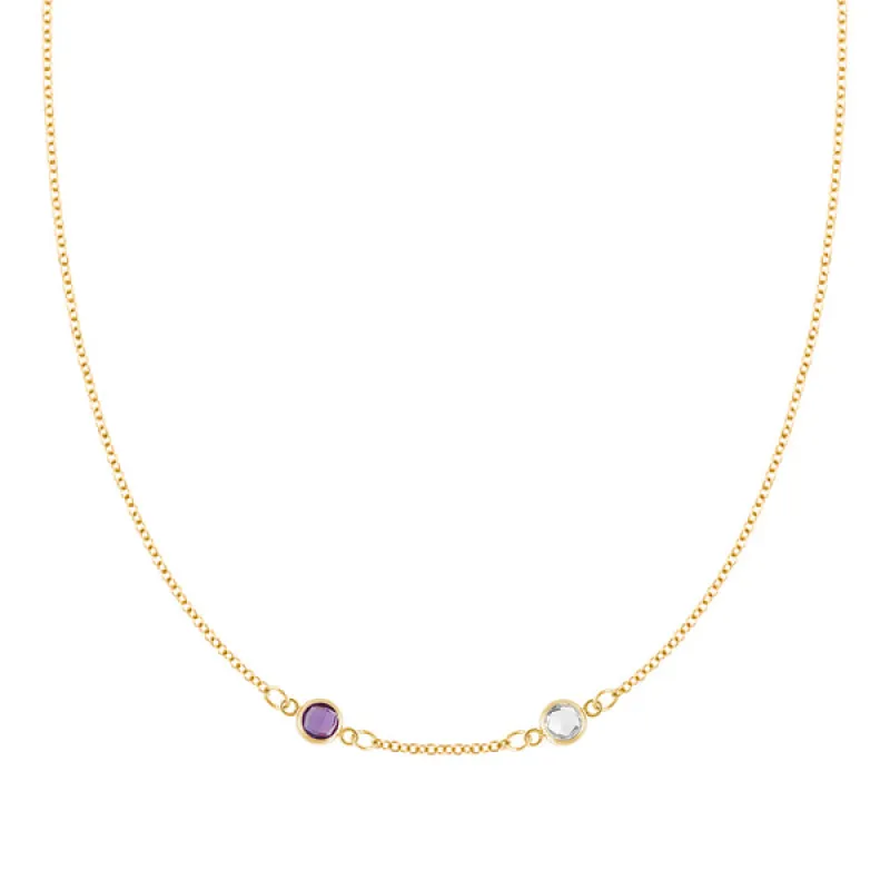Personalized Classic 2 Birthstone Necklace in 14k Gold (Centered) sold by Haverhill