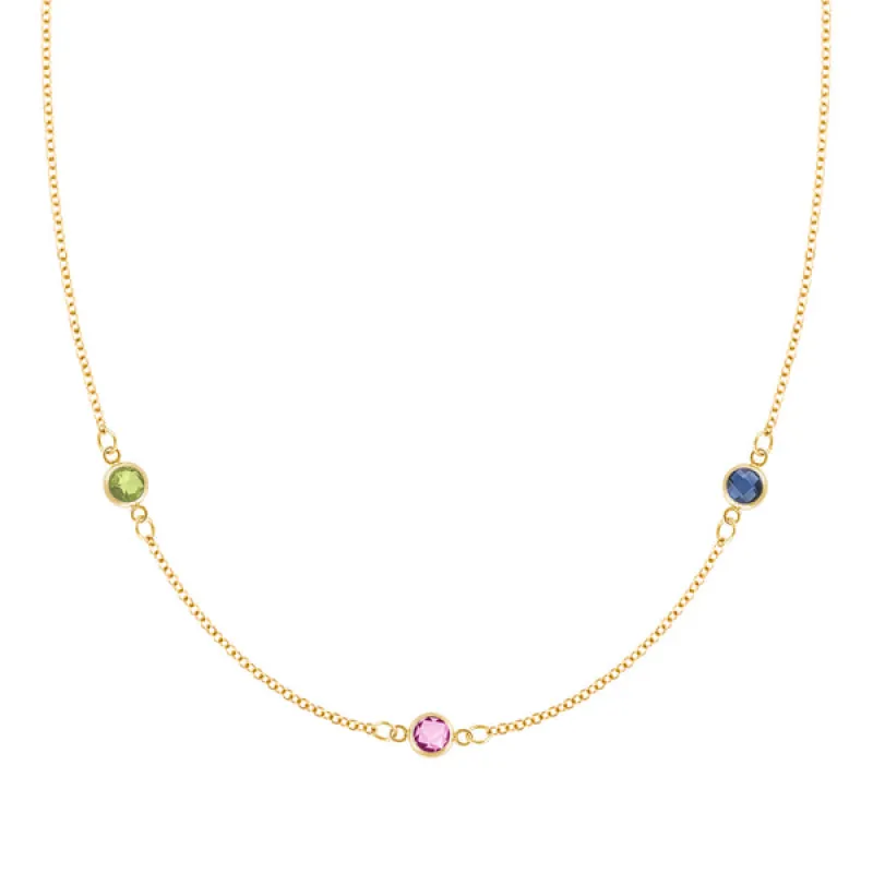 Personalized Classic 3 Birthstone Necklace in 14k Gold sold by Haverhill