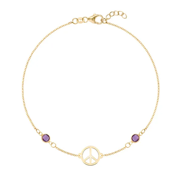 Personalized Peace Sign & 2 Birthstone Bracelet in 14k Gold sold by Haverhill