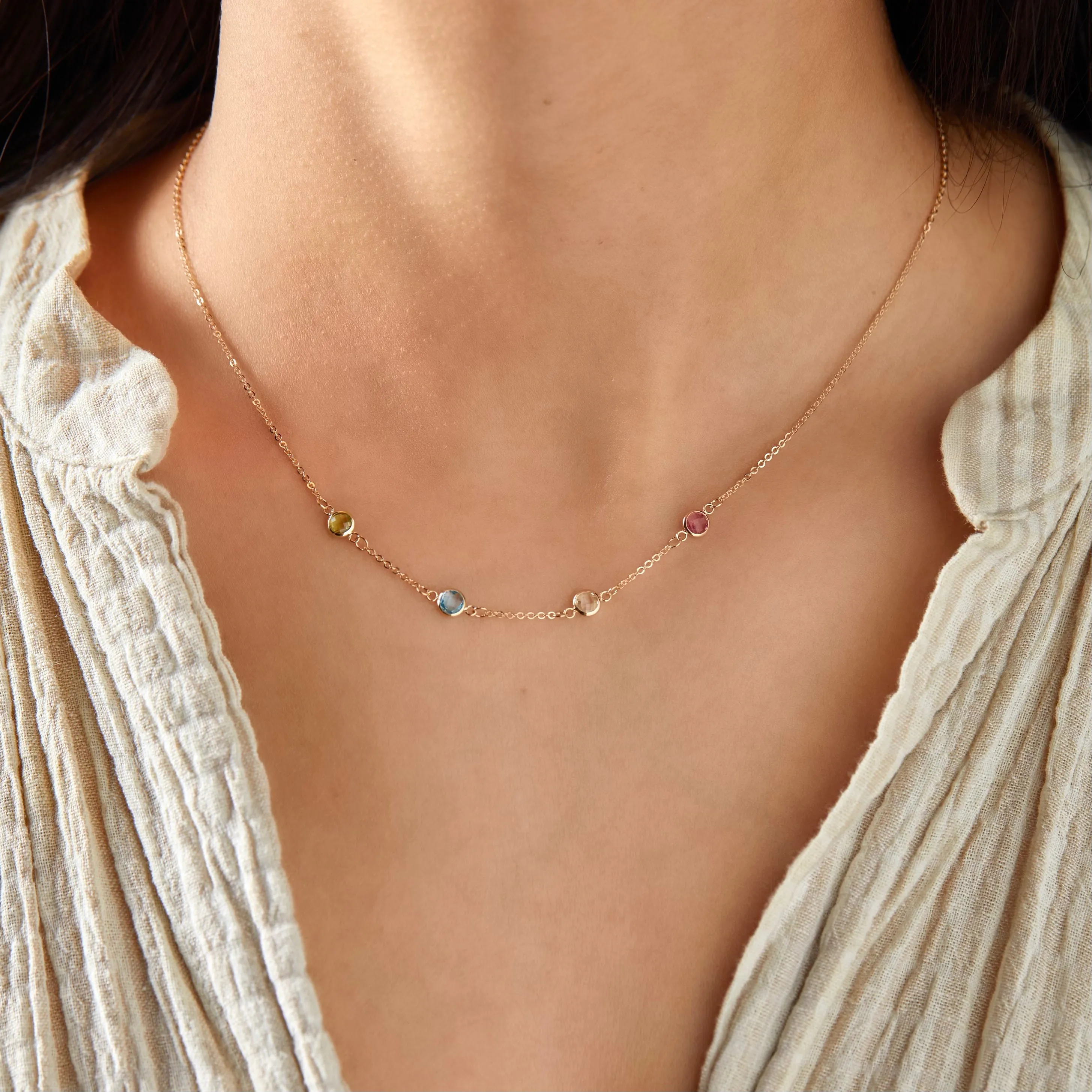 Personalized Classic 4 Birthstone Necklace in 14k Gold sold by Haverhill product image thumbnail 3