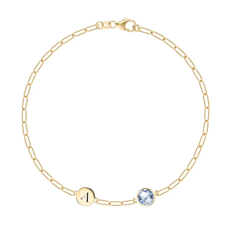 1 Letter & 1 Grand Aquamarine Adelaide Mini Bracelet in 14k Gold (March) sold by Haverhill
