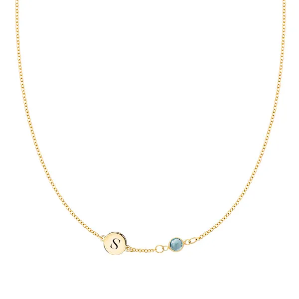 Personalized Classic 1 Letter & 1 Birthstone Necklace in 14k Gold (Single Spacing) sold by Haverhill