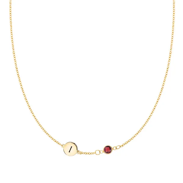 Personalized Classic 1 Letter & 1 Birthstone Necklace in 14k Gold (Single Spacing) sold by Haverhill