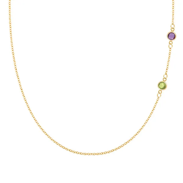 Personalized Classic 2 Birthstone Necklace in 14k Gold sold by Haverhill