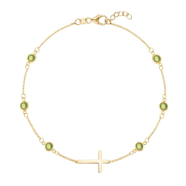 Personalized Bayberry Birthstone Cross Bracelet in 14k Gold sold by Haverhill