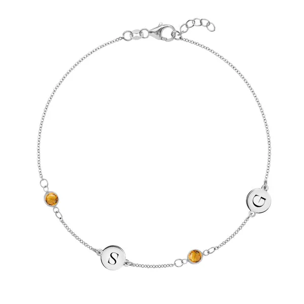 Personalized Classic 2 Letter & 2 Birthstone Bracelet in 14k Gold sold by Haverhill