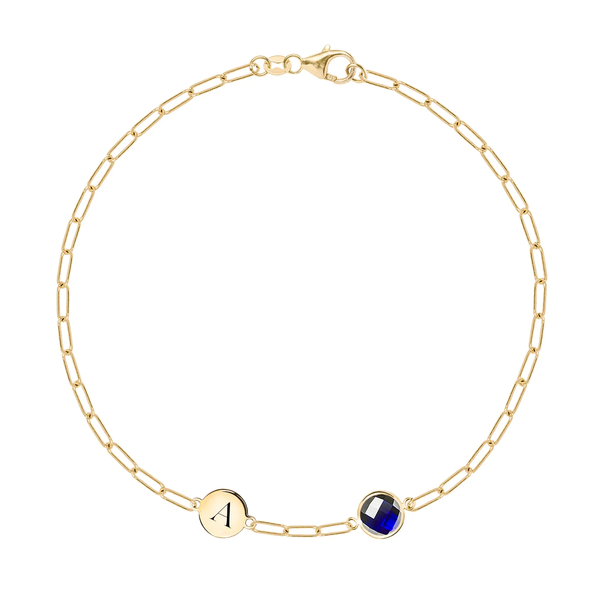 1 Letter & 1 Grand Sapphire Adelaide Mini Bracelet in 14k Gold (September) sold by Haverhill