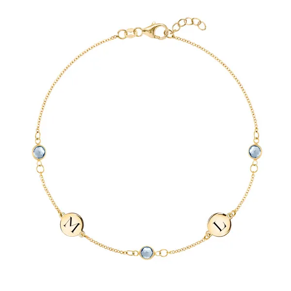 Personalized Classic 2 Letter & 3 Birthstone Bracelet in 14k Gold sold by Haverhill
