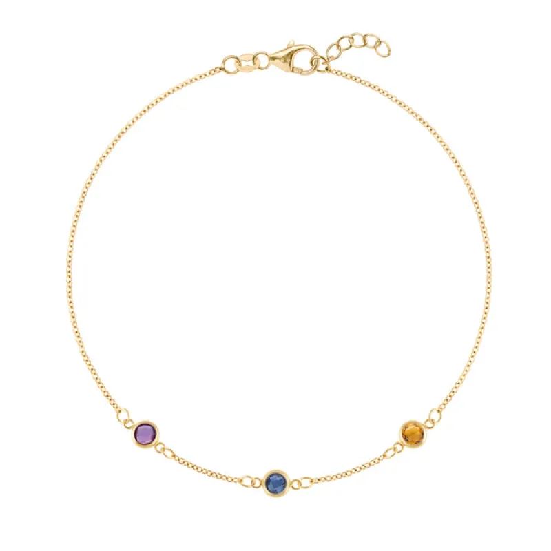 Personalized Classic 3 Birthstone Bracelet in 14k Gold sold by Haverhill