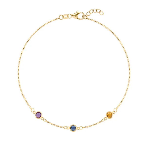 Personalized Classic 3 Birthstone Bracelet in 14k Gold sold by Haverhill