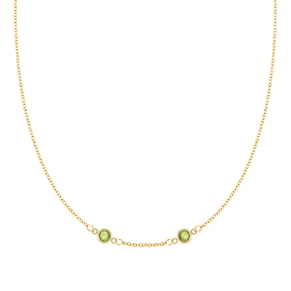Personalized Classic 2 Birthstone Necklace in 14k Gold (Centered) sold by Haverhill