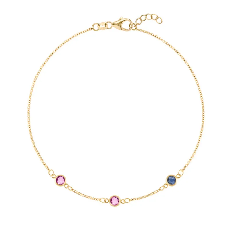 Personalized Classic 3 Birthstone Bracelet in 14k Gold sold by Haverhill