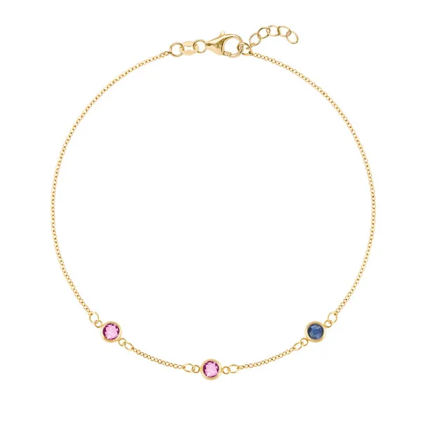 Personalized Classic 3 Birthstone Bracelet in 14k Gold sold by Haverhill